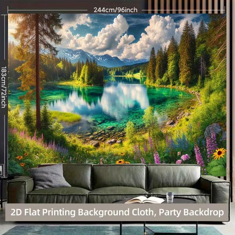 2D Green Forest Lake Scenic Photography Background Cloth