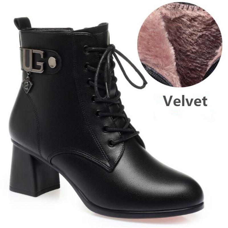 Женские ботильоны из натуральной кожи, женские плюшевые теплые нескользящие зимние ботинки, женская обувь на высоком каблуке, женские ботинки на толстом каблуке
