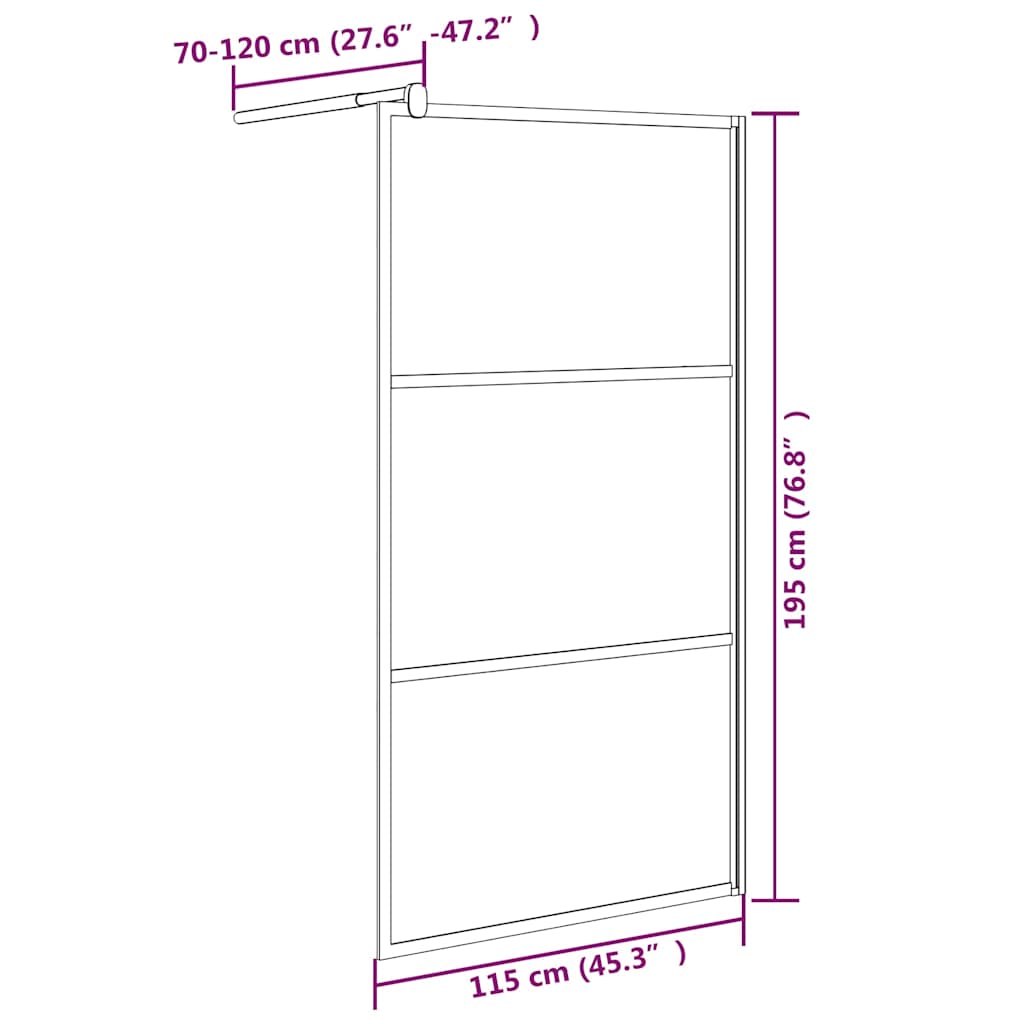 Walk In Shower Screen 115 x 195 cm Frosted ESG Glass Black