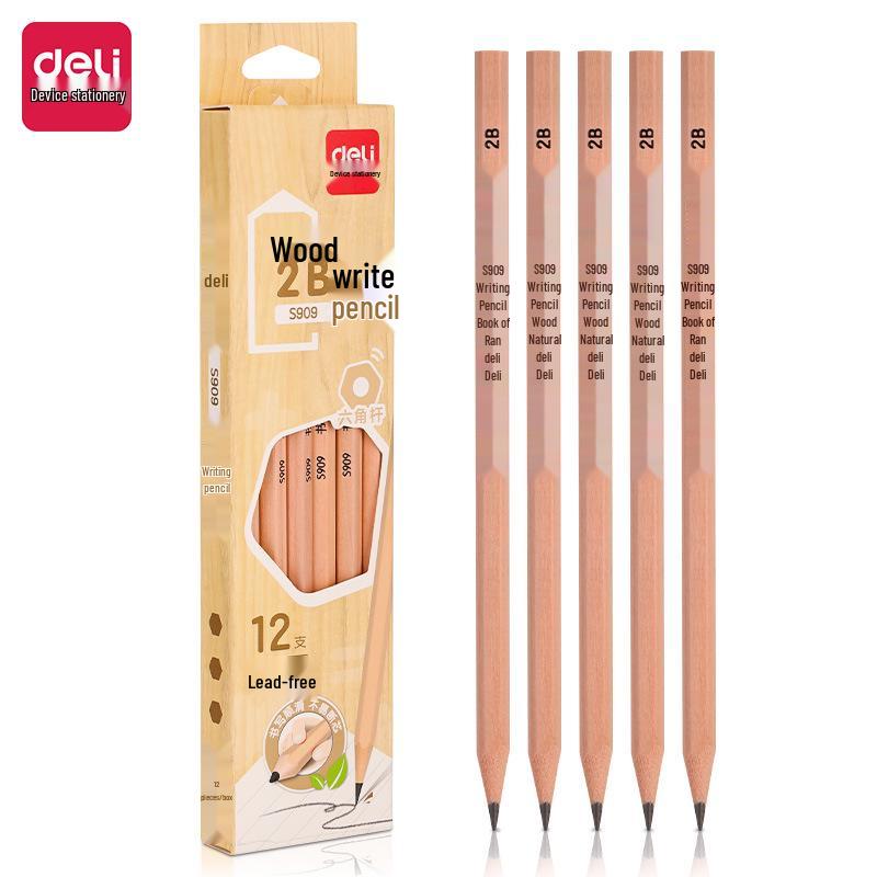 12-Piece Set: Hexagonal Deli 2BHB Cartoon Pencils for Students