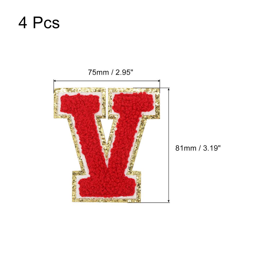 4pcs Embroidered Letter Patches Chenille Letter Patches Iron on Letter Patches Embroidery Patch Iron for Clothing Shoes Hats Red