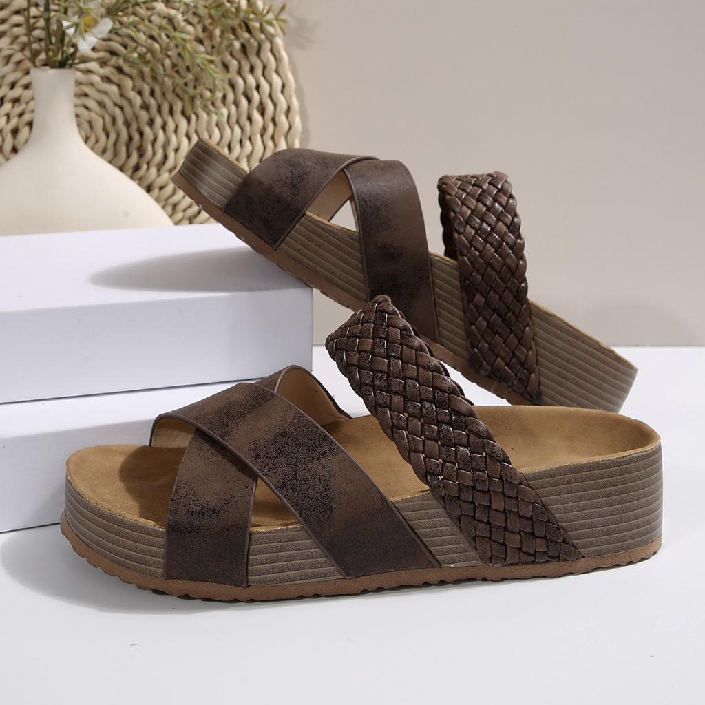 2025 Новые женские сандалии с плетеным крестом, легкие туфли на танкетке, женские туфли на платформе, женские сандалии на каблуках, повседневная обувь