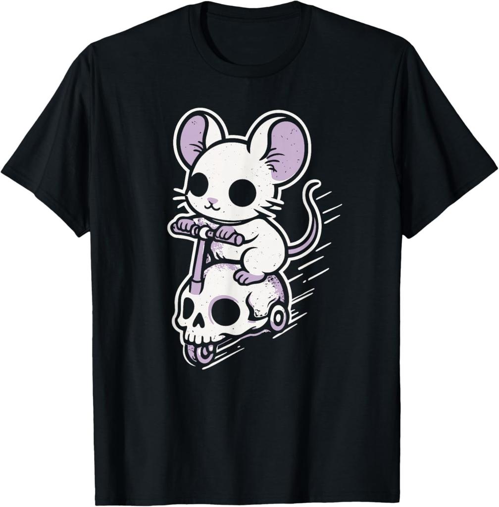 Mouse Rat Creepy Cute Skull Scooter Pastel Goth Aesthetic T-Shirt