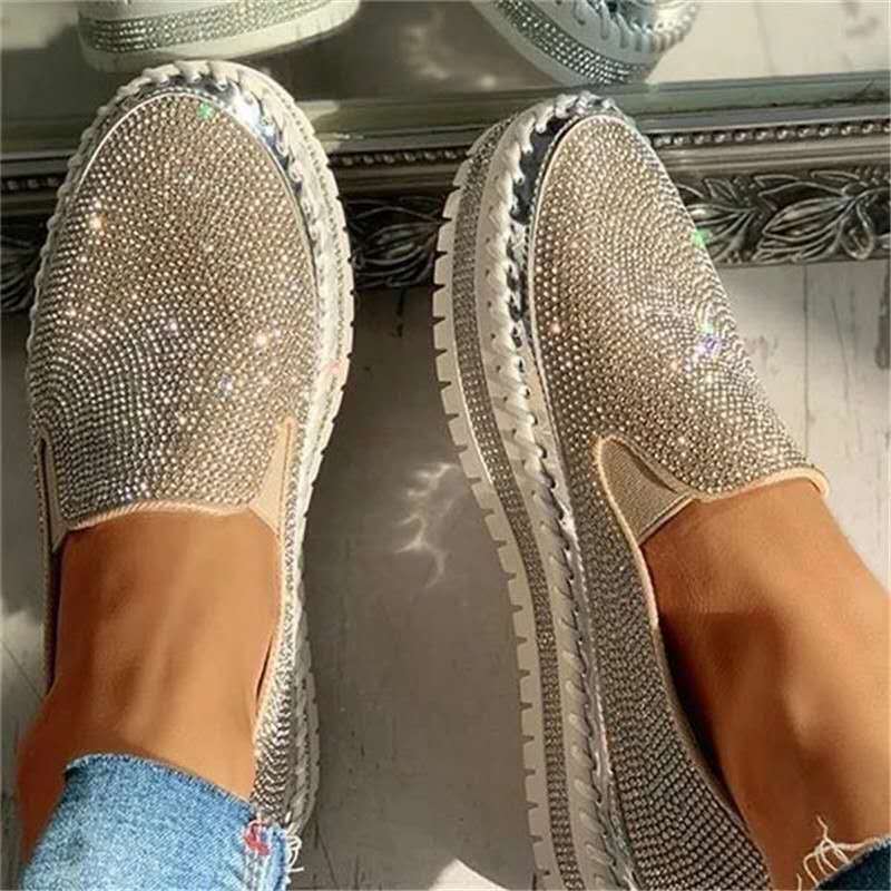 Spring New Women's Outdoor Fashion Shoes Thick Soled Rhinestone Platform Flat Shoes Casual Comfor Female Versatile Shoes
