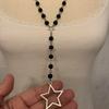 Delicate Black Bead Necklace Gothic Style Star Pendant Sweater Chain Dazzling Jewelry Versatile for Women Daily and Party Occasions