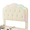 Girls Bed Upholstered Running Light Effect Higher Feet Without Mattress Wavy Headboard Princess Changing LED Strip Sleep Faux Leather Dorm Apartment