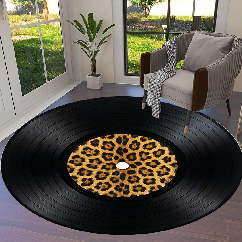Record Texture Flag Magic Round Area Rug,Carpet Rug for Living Room Bedroom Sofa Playroom Decor,Non-slip Floor Mat