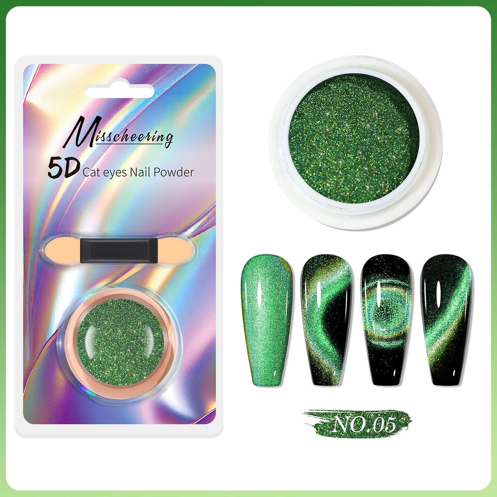 5D Magic Mirror Effect Cat Eye Powder Magnetic Nail Glitter Pigment Manicure Holographic Chrome Dust Can Use With Polish Gel