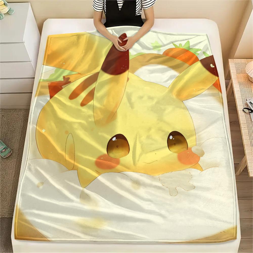 Cute Pikachu Print Flannel Blanket, High quality Comfortable for All Seasons, Home Decor, Warmth and Comfort