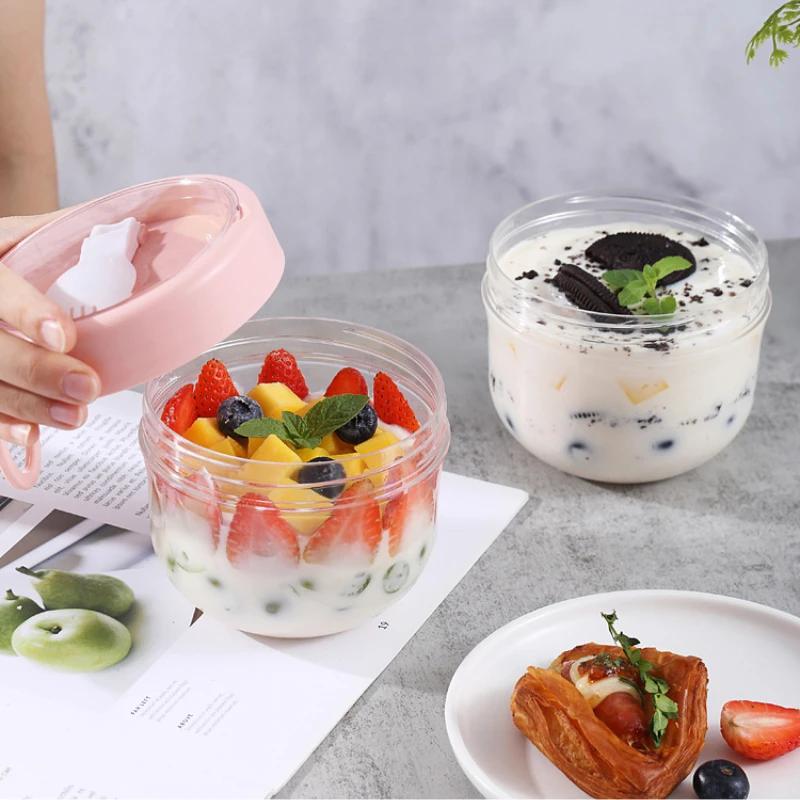 600ml Breakfast Cups with Spoon Oatmeal Salad Nut Yogurt Soup Cup Food Storage Container Microwave Milk Jar Bento Box Lunch Box