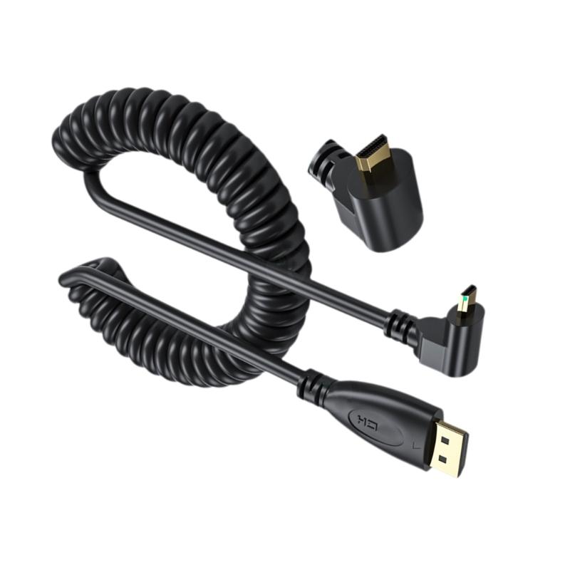 90 Degree Mini HDMIcompatible Male to HDMIcompatible Male Spring Coils Cable Version 1.4 Video Cable Supports 1080P Resolutions