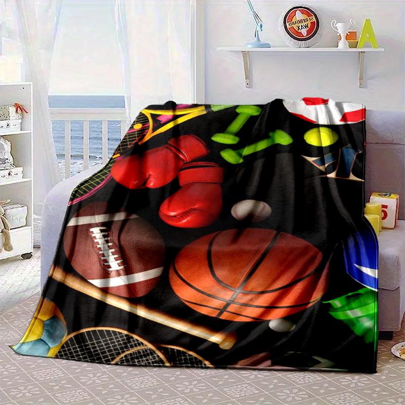 Sports Equipment Collection Blanket Flannel Blanket for bed, sofa, Camping, Hiking, Picnic Essentials, gift for family Fan gifts