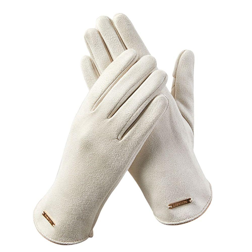 Woman's Winter Warm Suede Leather Touch Screen Driving Gloves Man's Cold Plus Velvet Thick Fingerless Flip Cycling Mittens