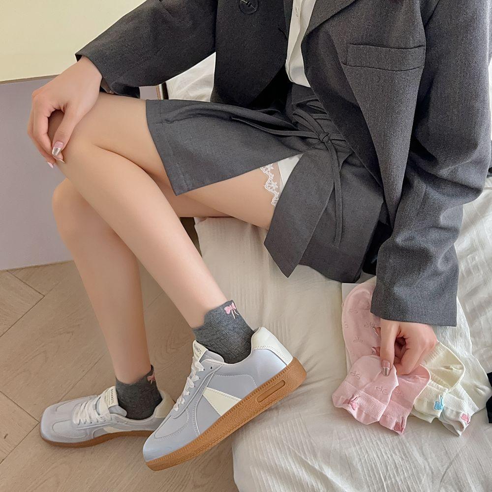 Socks New Solid Color Boat Socks Heel Bow Embroidery Invisible Cotton Socks Trend