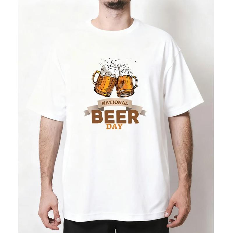 National Beer Day Graphic T-Shirt for Men Casual Beer Lover Top Celebrate Shirt Adult Streetwear Breathable Tops