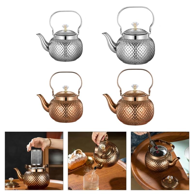 Stainsless Steels Teas Pots with Infuser Water Kettles Round Coffee Teas Pots Stovetop Kettles for Loose and Teas Bag
