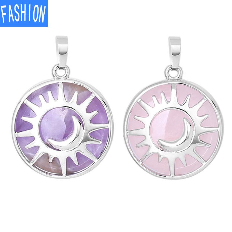 Кулон из натурального кристалла в национальном стиле с выдолбленной луной и солнцем, ожерелье, кулон, аура энергии, полудрагоценный камень