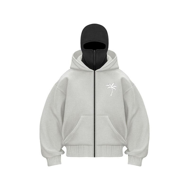 Heavyweight Retro Men Zip Hoodie Winter Warm Casual Sweatshirt Y2K with Hooded Face Mask Zipper Design Sports Jacket Outdoor Activities