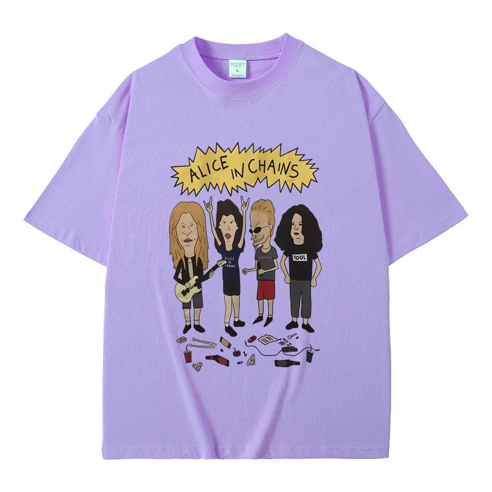 Rock Band Alice in Chains Cartoon Style T Shirts Men Women Oversized Gothic Streetwear Male Vintage Casual Short Sleeve Tshirt