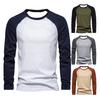 Autumn Winter Men Bottoming Top Slim Fit Patchwork O Neck Pullover Stretchy Long Sleeves