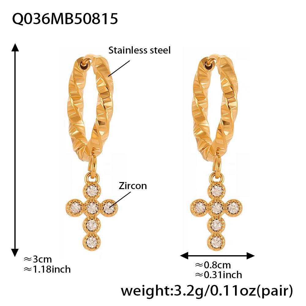 Серьги-крестики из нержавеющей стали с покрытием из 18-каратного золота и цирконами – Минималистичный роскошный стиль