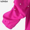 VONDA Женская мода воротник-стойка длинный рукав однотонные блузки