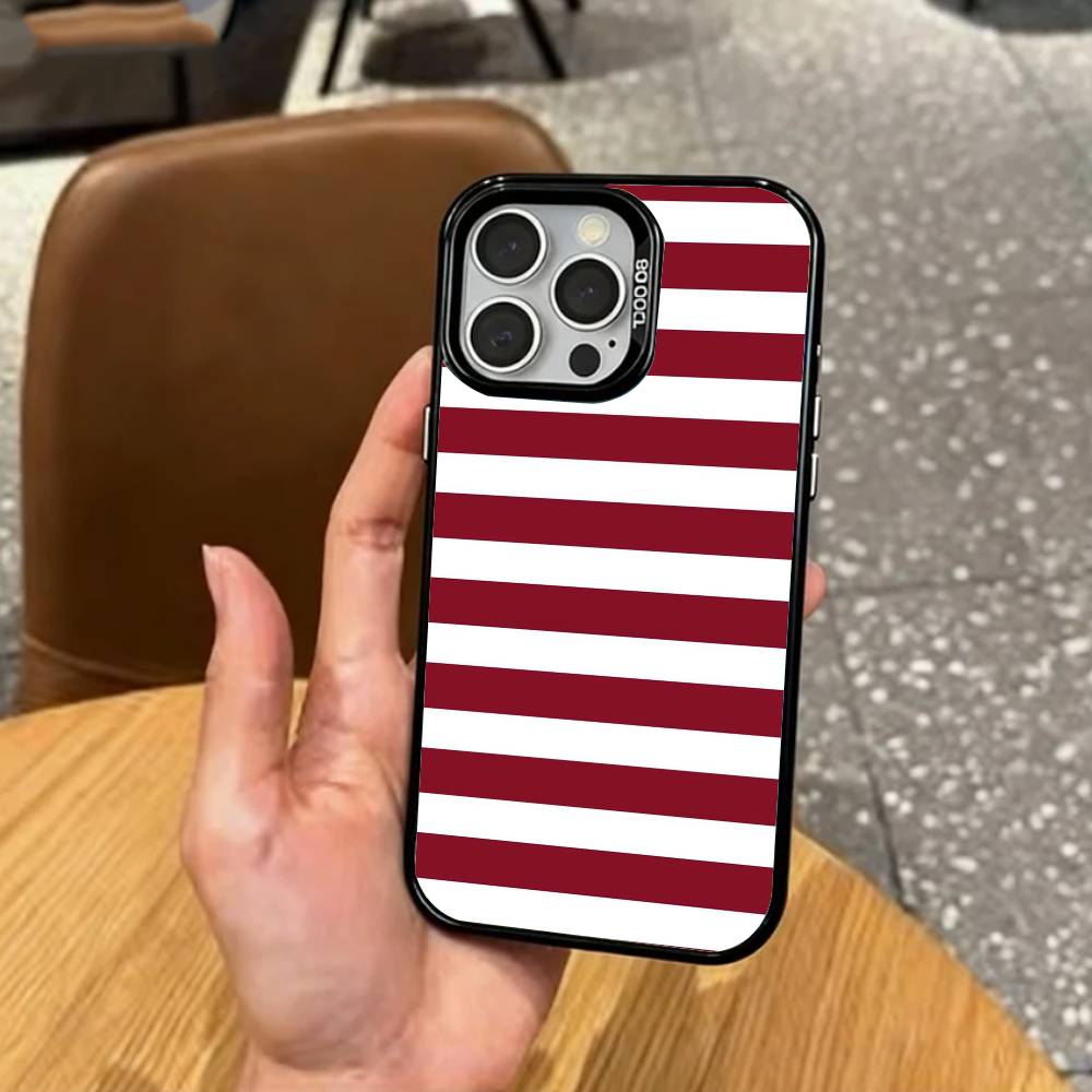 B-Бордовый Белая Полоска Чехол Для Телефона Для iPhone17,16,15,14,13,12,11 Plus,Pro Max Цветной Посеребренный Внутренний Чехол