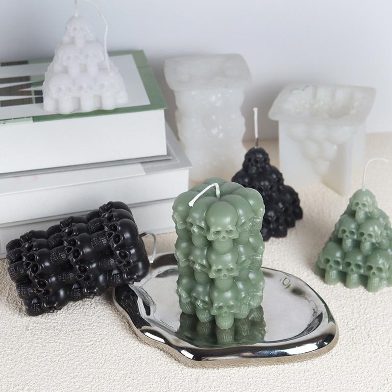 Halloween Party Decor Silicone Skull Square Column Silicone Candle Mould Chocolate Mold Square For DIY Crafts Soap Making Gift