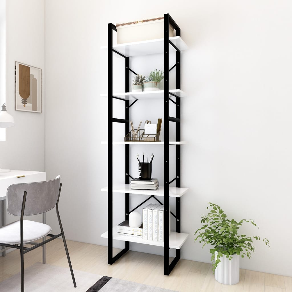5 Shelf Bookcase White 60 x 30 x 175 cm Engineered Wood