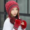 Женский вязаный шерстяной зимний комплект из шапки и перчаток с толстыми бархатными наушниками для езды на велосипеде