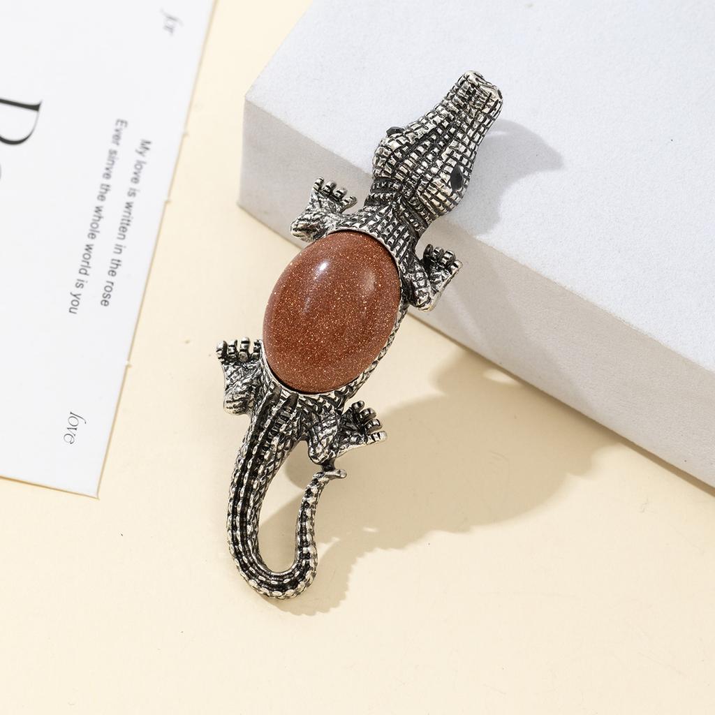 Брошь из натурального камня в форме ракушки, брошь в форме крокодила для элегантного официального пальто, ювелирный аксессуар 68x22 мм