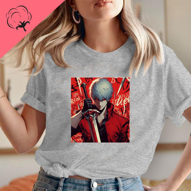 Футболки Devil May Cry Футболка Унисекс Короткий Рукав Винтажный Мультяшный Игровые Одежда Y2k Хлопок Круглый Вырез Модный Крутая Футболка Готические Топы
