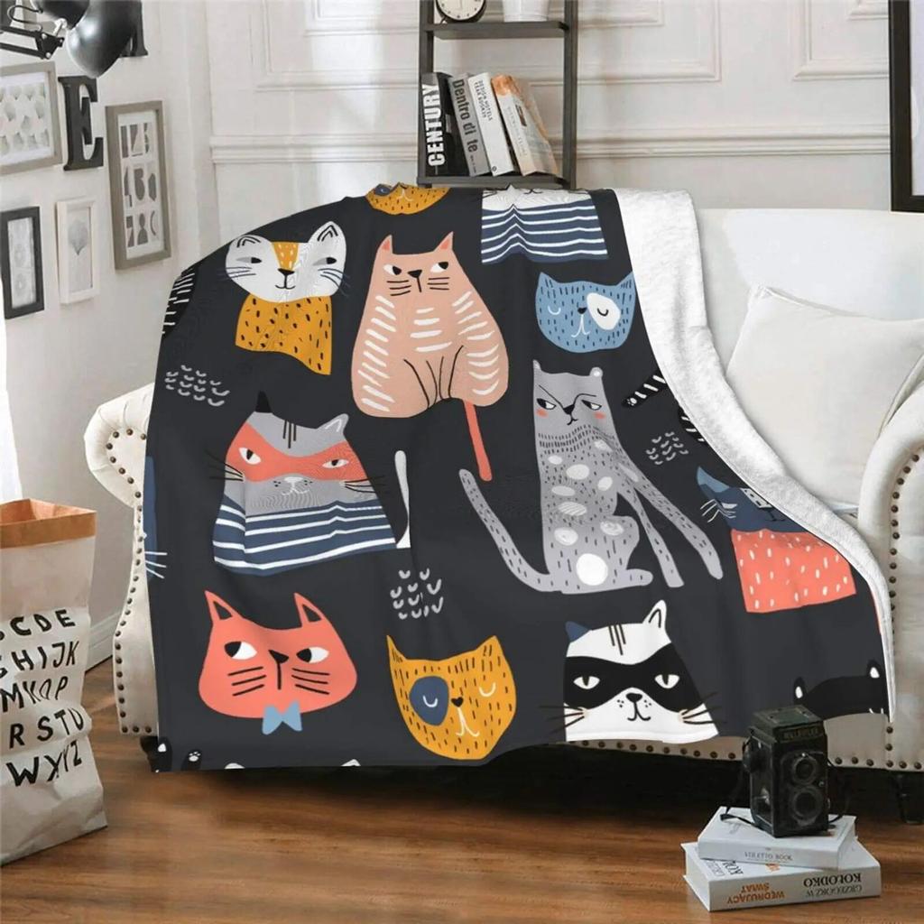 Cute Cat Kawaii Animal Design Flannel Throw Blanket Lightweight Warm Cozy Gifts for Kid and Adults Gift Suitable Couch Bed Chair