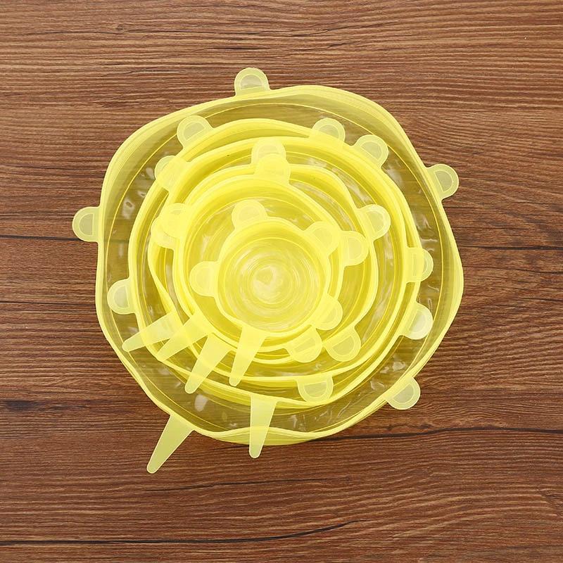 6Pcs Silicone Fresh-Keeping Cover Reusable Stretch Canning Lids Refrigerator Microwave Airtight Plastic Wrap Kitchen Accessories