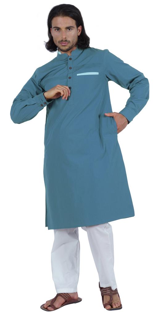 Atasi Мужская длинная однотонная кофта Henley с длинным рукавом и воротником-стойкой, этническая длинная