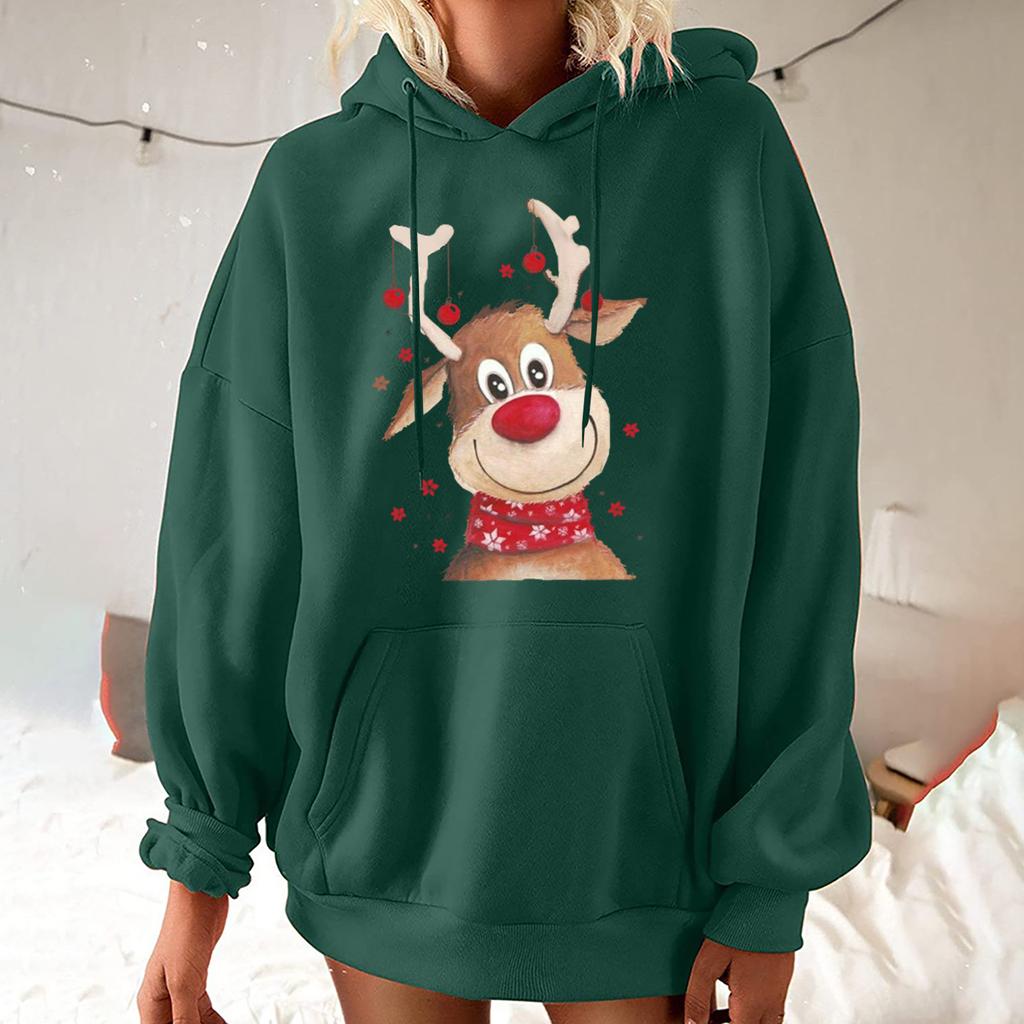 Женская мода для отдыха, рождественской вечеринки, пуловер с длинными рукавами и капюшоном с принтом, топ