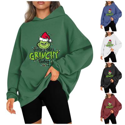Женские модные повседневные толстовки с капюшоном и длинными рукавами, рождественские толстовки с принтом, топ