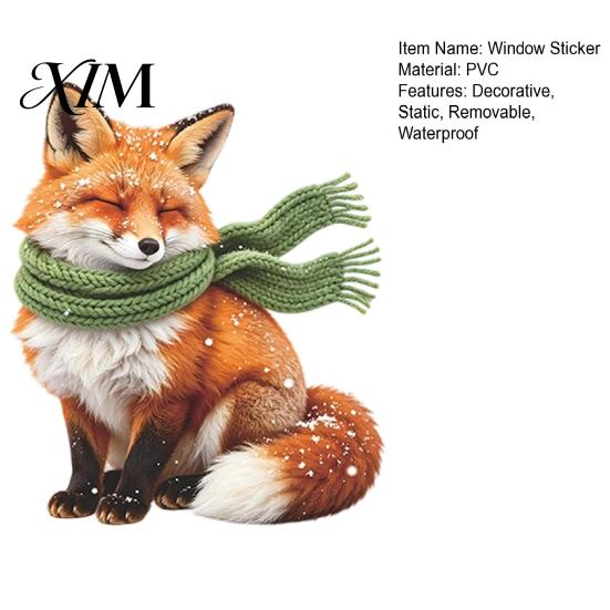 Reusable Seasonal Decor Fox Static Window Cling, Christmas Winter Glass Stickers, PVC Electrostatic Cling Holiday Party Supplies Decal for Home Door &