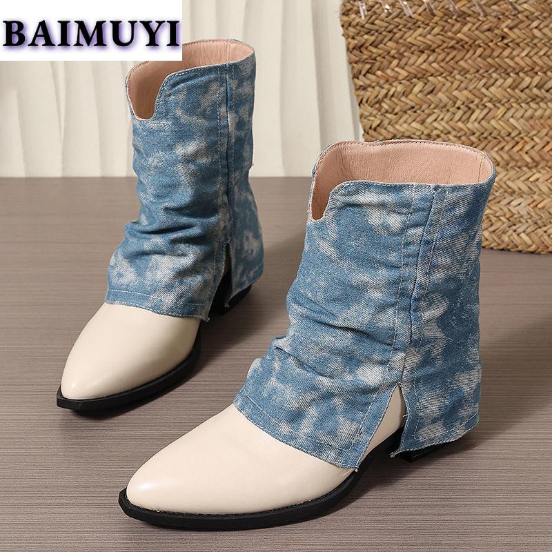 Ковбойские женские сексуальные туфли с острым носком на среднем каблуке, ботильоны, тренд 2025 года, дизайнерские зимние новые массивные ботинки челси, туфли-лодочки Mujer Botas