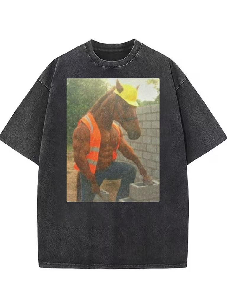 Funny Anthropomorphic Animal Meme Graphic TShirt Retro Washed Tee For Men Women Travel Daily Vacation Casual Street Outfits