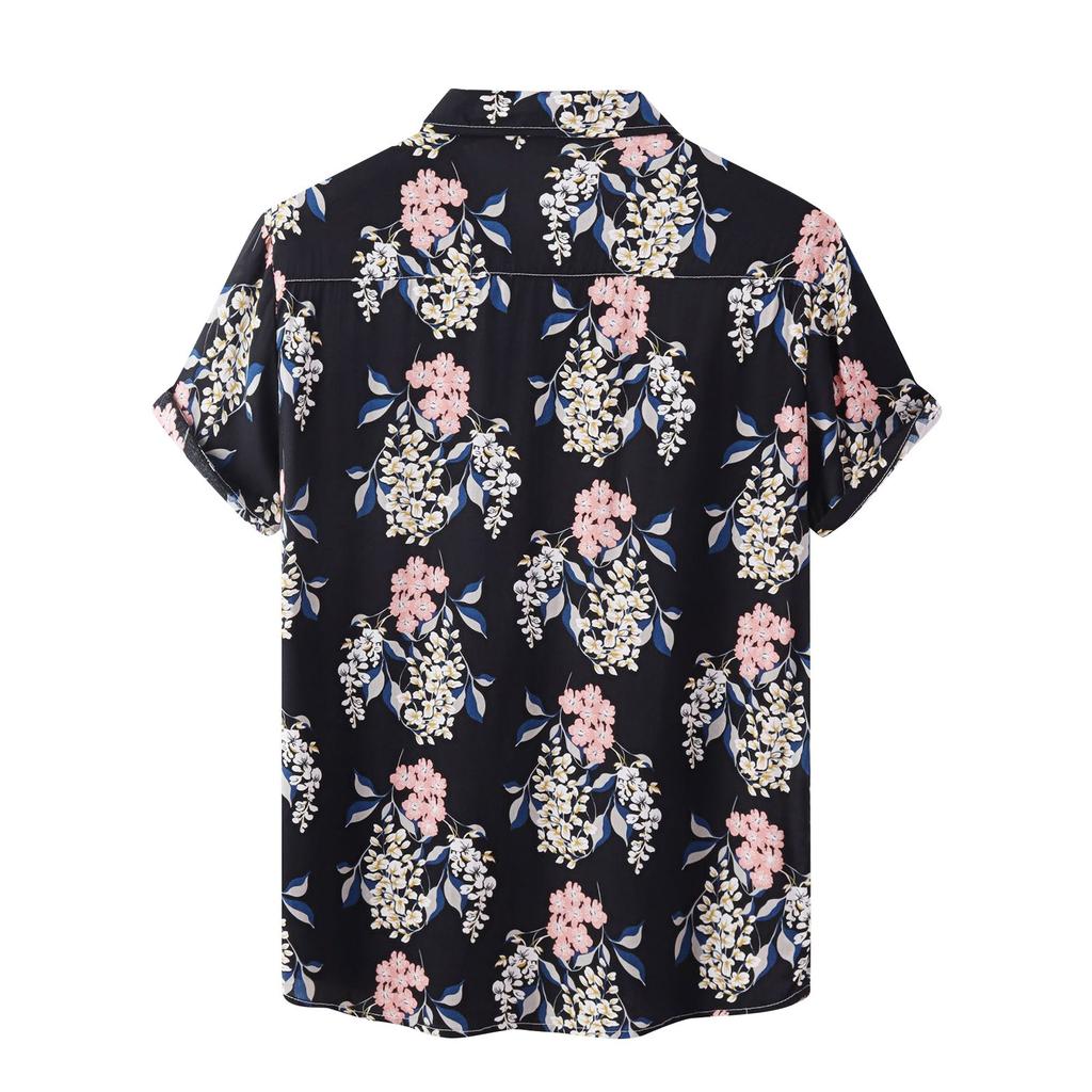 Мужская летняя повседневная рубашка с цветочным принтом в гавайском стиле с коротким рукавом для пляжного отдыха