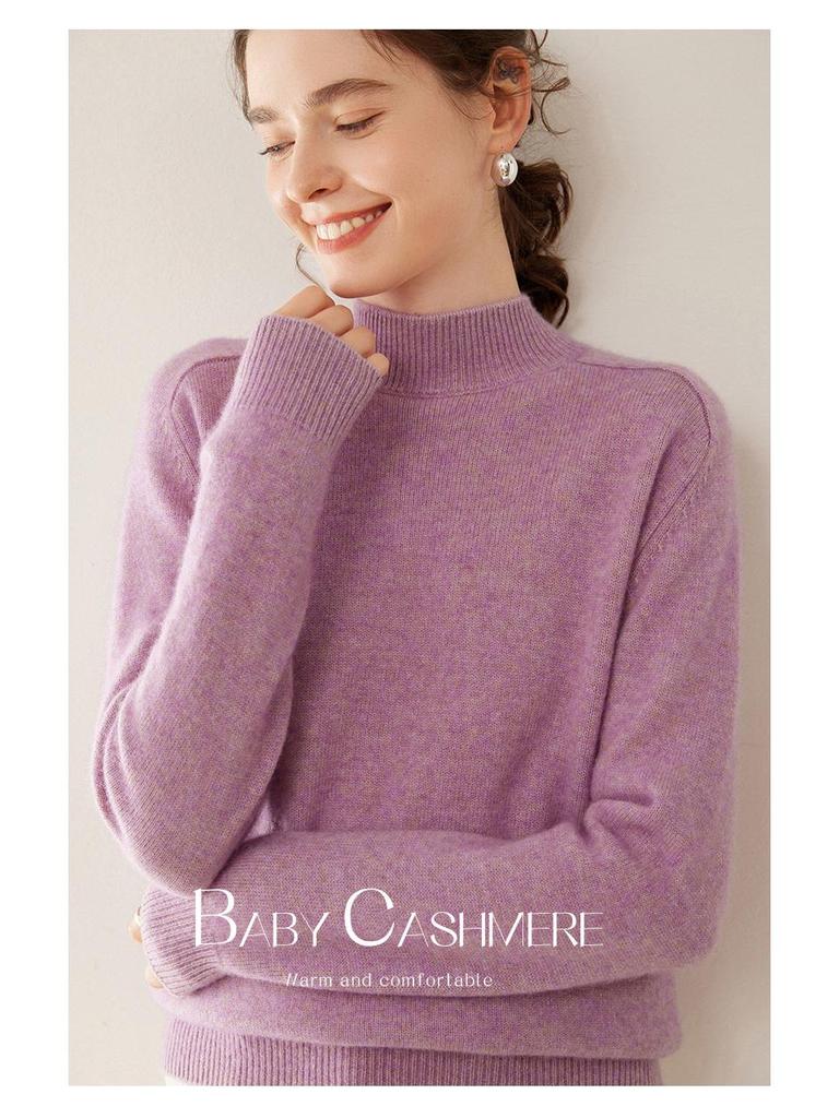 Женский кашемировый зимний свитер - Полувысокая горловина, Толстая вязка, Рукав реглан, Пуловер свободного кроя.
