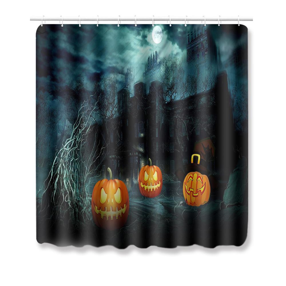 Halloween Shower Curtain Floor Mat Combination Four-Piece Set Kitchen Absorbent Non-Slip Carpet Bedroom Door Mat