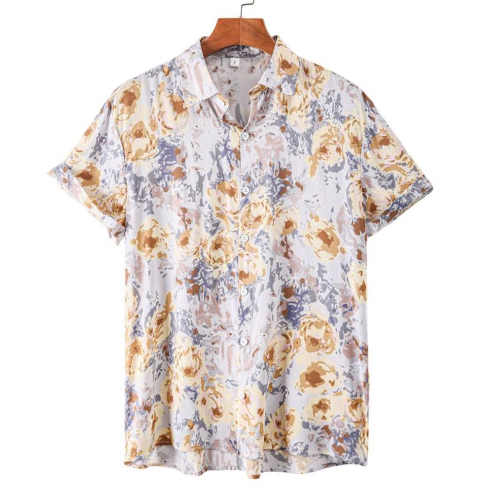 Мужские летние гавайские рубашки с цветочным принтом, с коротким рукавом, свободные, для отдыха на море, социальные, с лацканами, рубашка с 3D-принтом