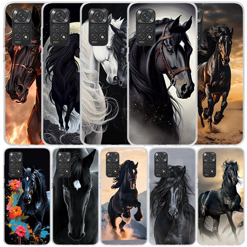 Чехол для телефона Animal Black Horse для Xiaomi Redmi Note 15 14 14S 13 12S 12 Pro Plus 11S 11 11T 11E 10S 10 + Мягкая задняя крышка из ТПУ Красный