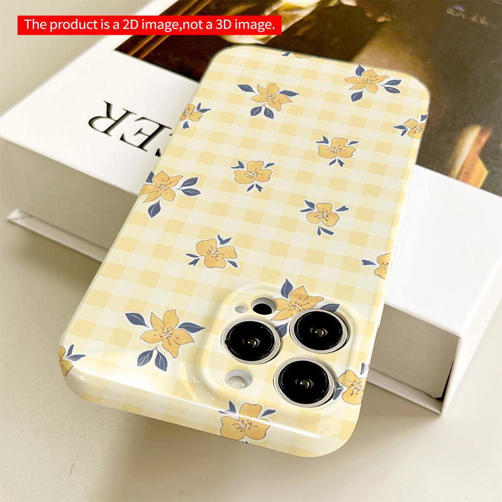 Yellow Gingham Floral Phone Case All inclusive film hard phone case, compatible with iPhone 18 Pro Max 17 16 15 14 13 12 11