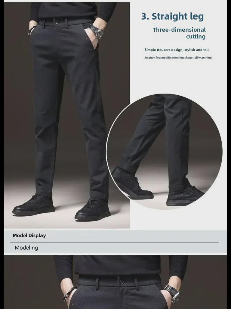 2023 Мужские приталенные утепленные повседневные брюки: Осень/Зима Свободные Прямые Брюки