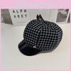 Retro Plaid Style Octagonal Cap With Wide Brim And Cotton Blend For Casual And Street Fashion
