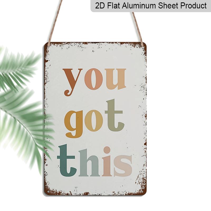 2D Flat, 1pc Vintage "You Got This" Metal Wall Art Sign - Boho Rainbow Design, Distressed White Background with Colorful Lettering, Rustic Classroom