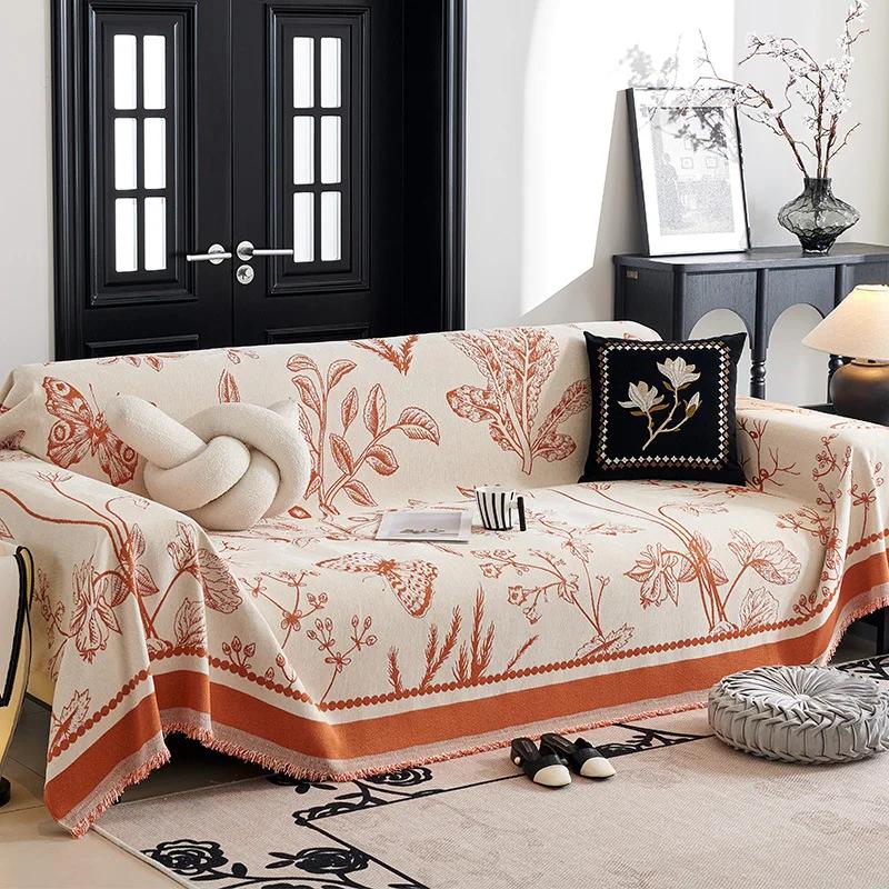 Vintage Flower Thicken Chenille Sofa Cover Sofa Blanket Simple Cushion Ins Wind Sand Hair Towel Fashion Lunch Blanket Sofa Towel